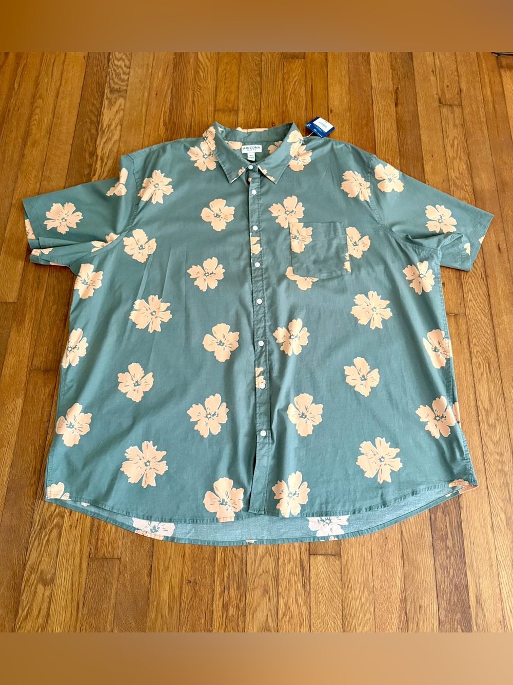 Arizona Jean Co 4XLT Big & Tall Men's Peach Flower Button Up Shirt Cotton NWT